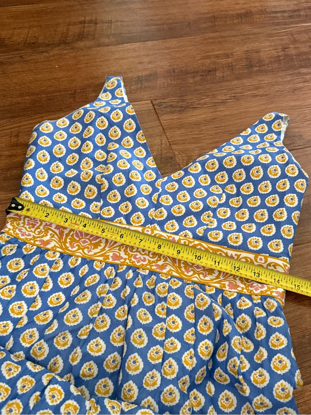 Point Sur (J. Crew) block print tiered maxi dress blue white yellow womens 4 - Picture 10 of 15